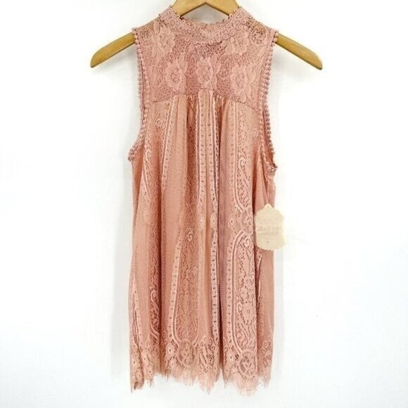 Altar'd State Pink Lace Overlay Green Keyhole Boho Wedding Sheath Small Dress - Picture 1 of 8